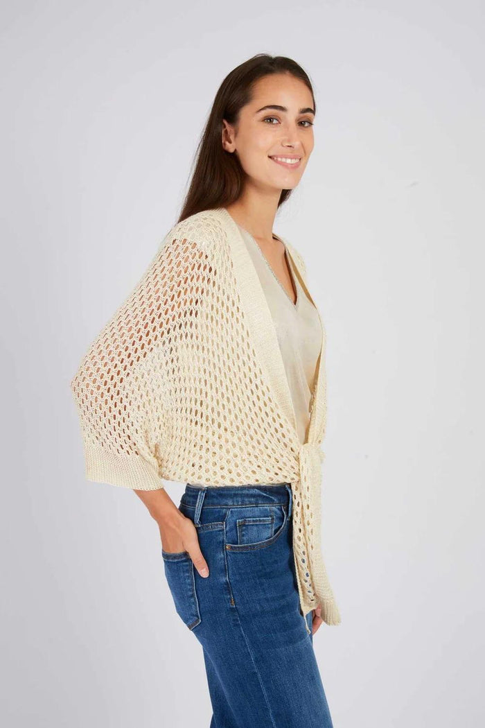 Cardigan in maglia traforata semplice FORTUNE-5