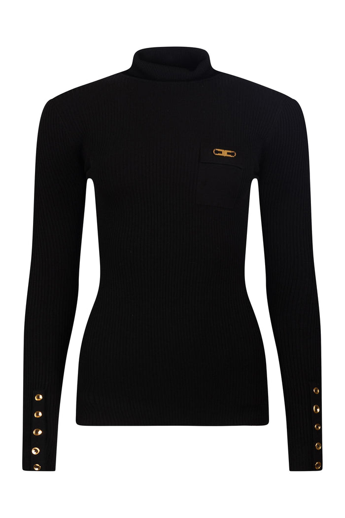 Dolcevita Nero con Bottoni Oro e Logo-2