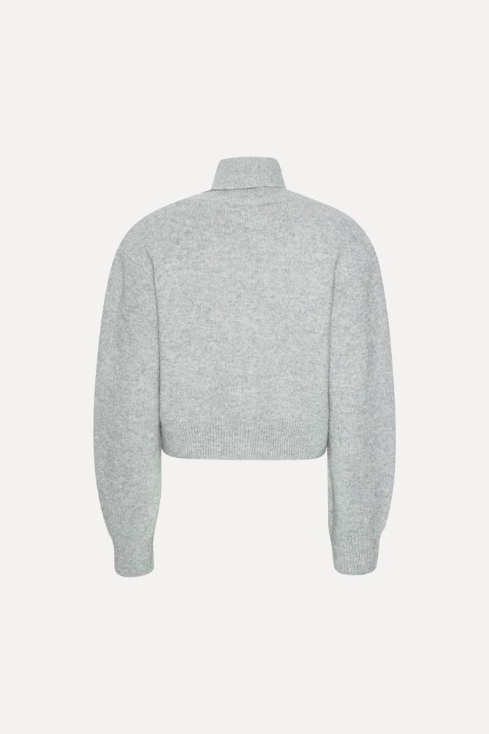 Cardigan con sciarpa in maglia grigio chiaro-2