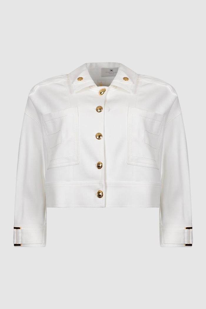 Caban in gabardina con bottoni gioiello