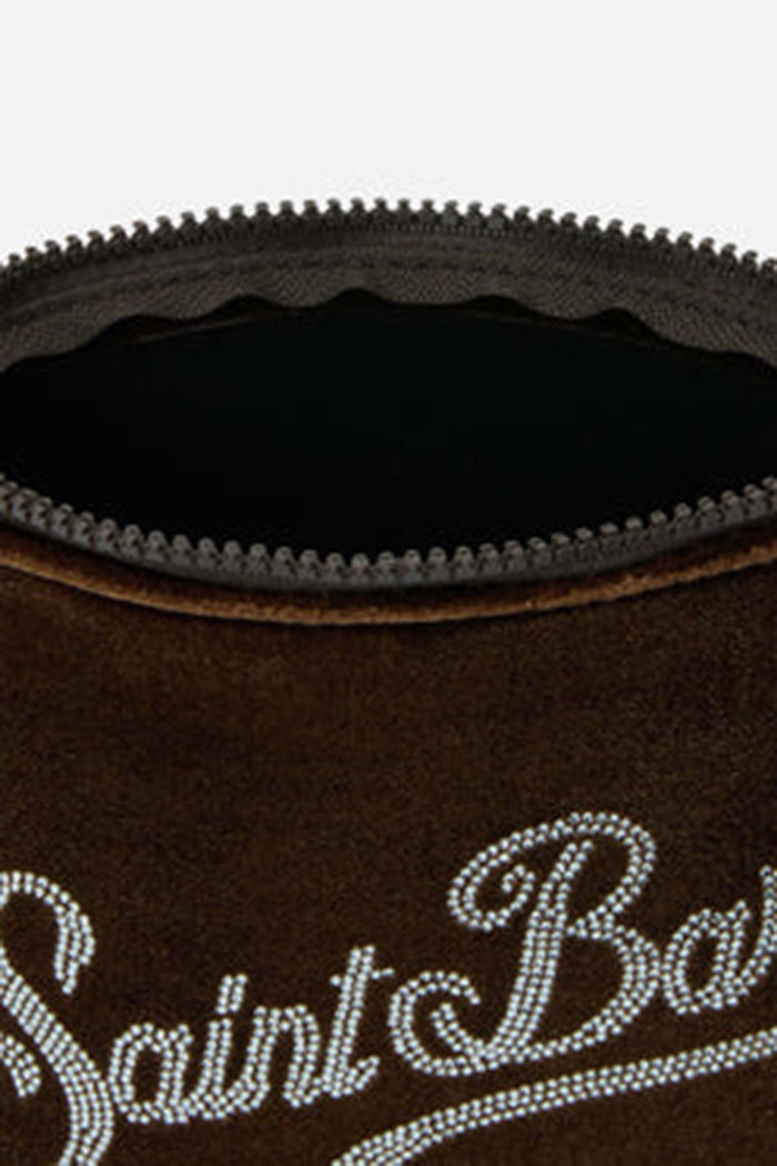 Pochette Aline Velvet in velluto cammello e strass-3