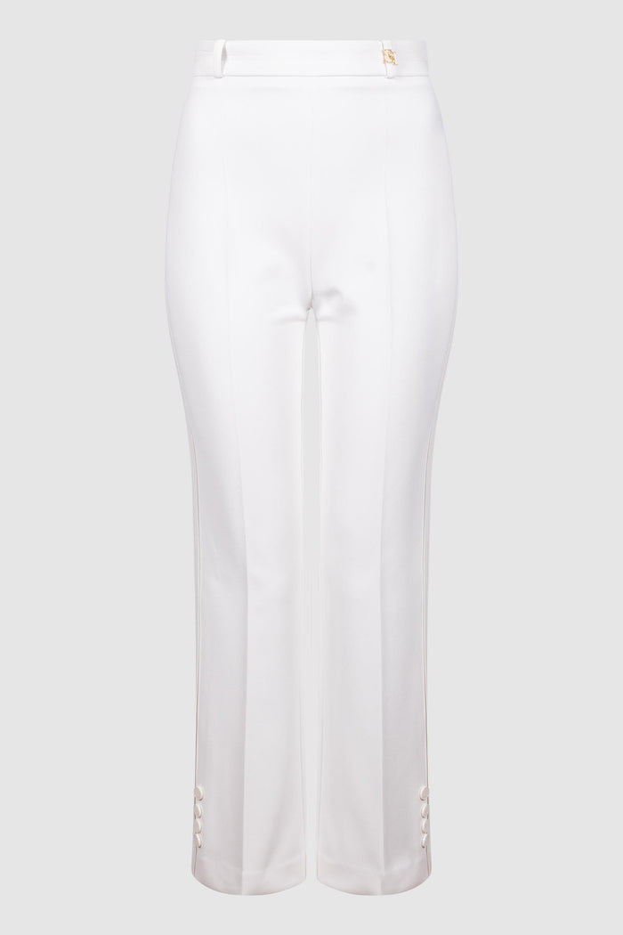 Pantaloni in doppio crêpe stretch con logo charm