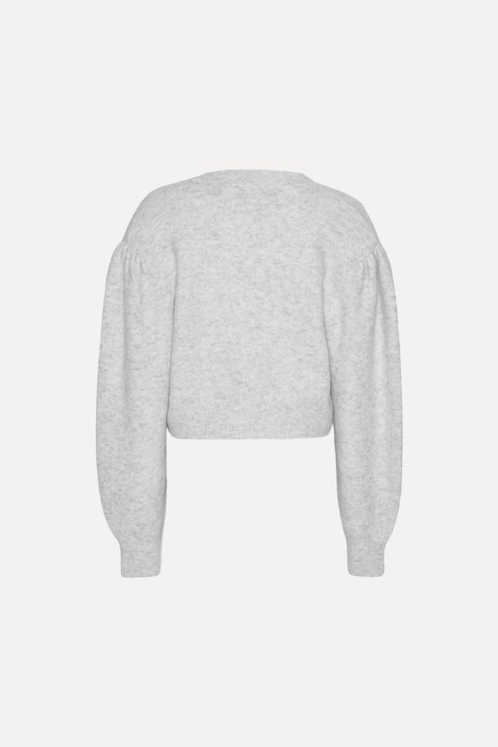 Cardigan in maglia a maniche a sbuffo grigio chiaro-2