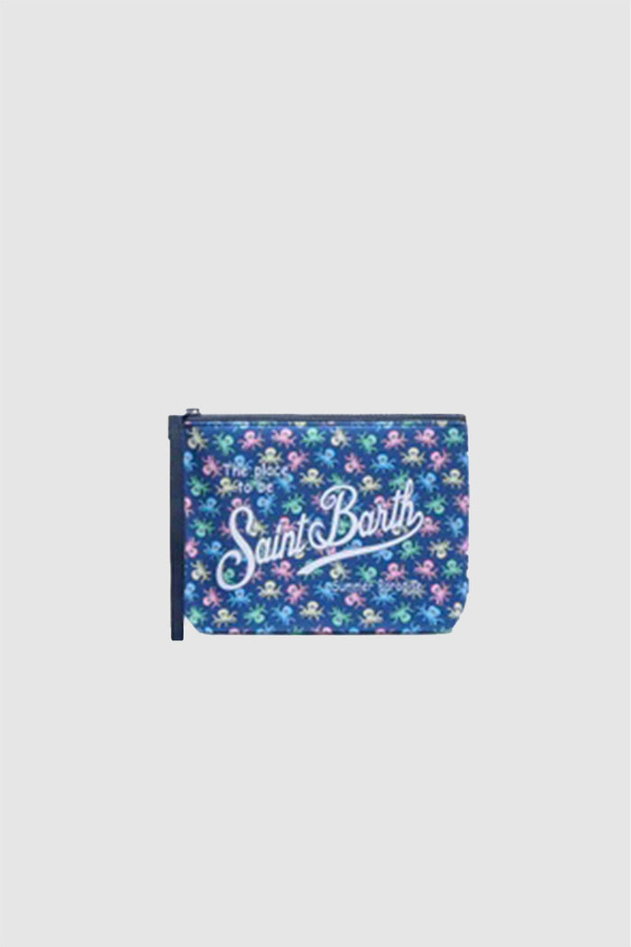 Pochette Aline in scuba blu con stampa polipetti