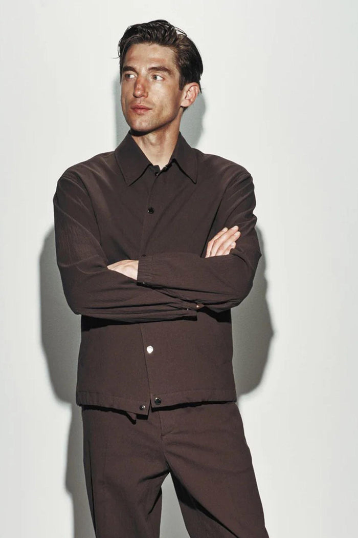 Giubbotto in seersucker di cotone marrone scuro-7