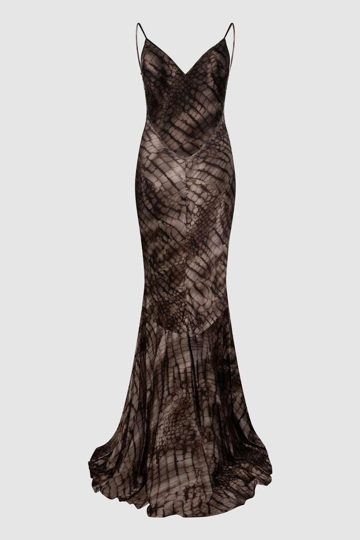 Abito Red Carpet in raso stretch con stampa alligatore-2
