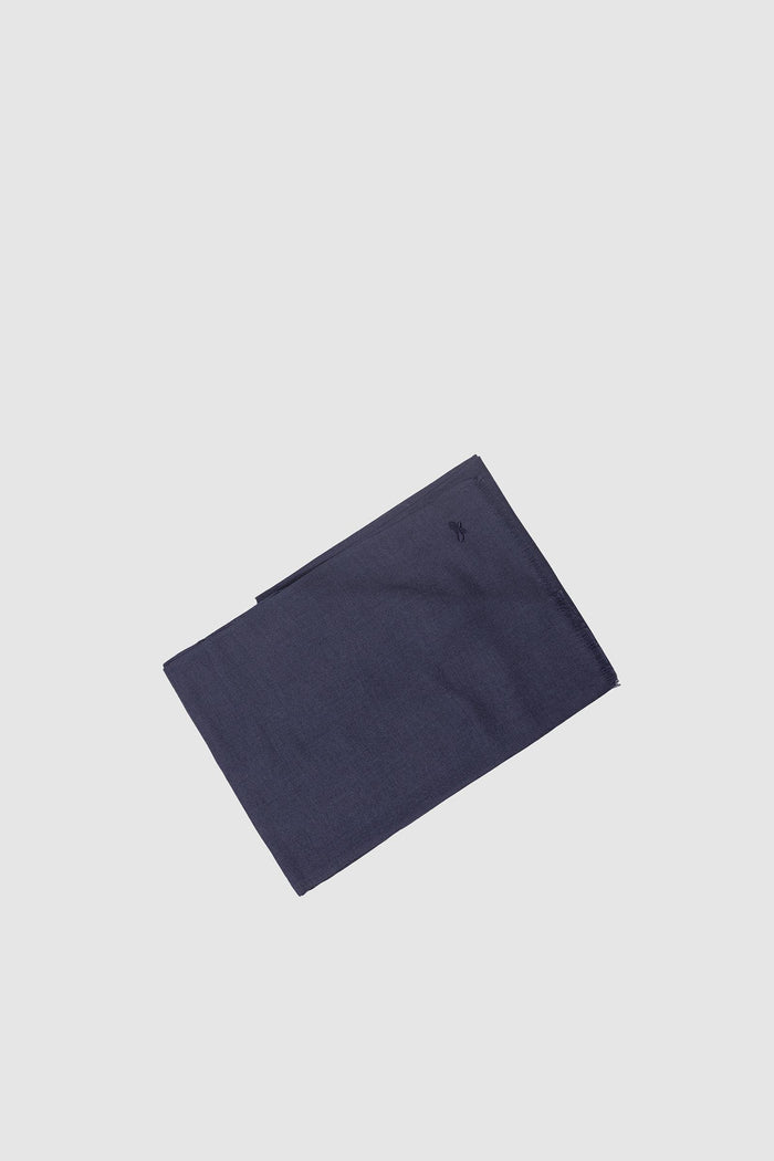 Foulard in Lana e Seta Blu con Logo Ricamato