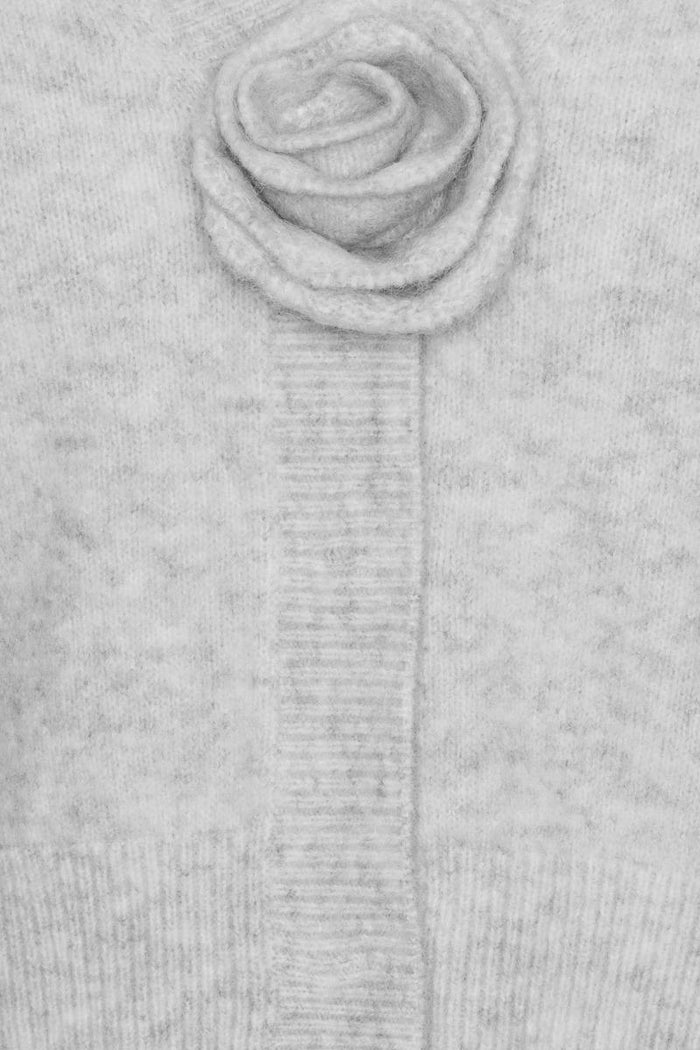 Cardigan in maglia a maniche a sbuffo grigio chiaro-3