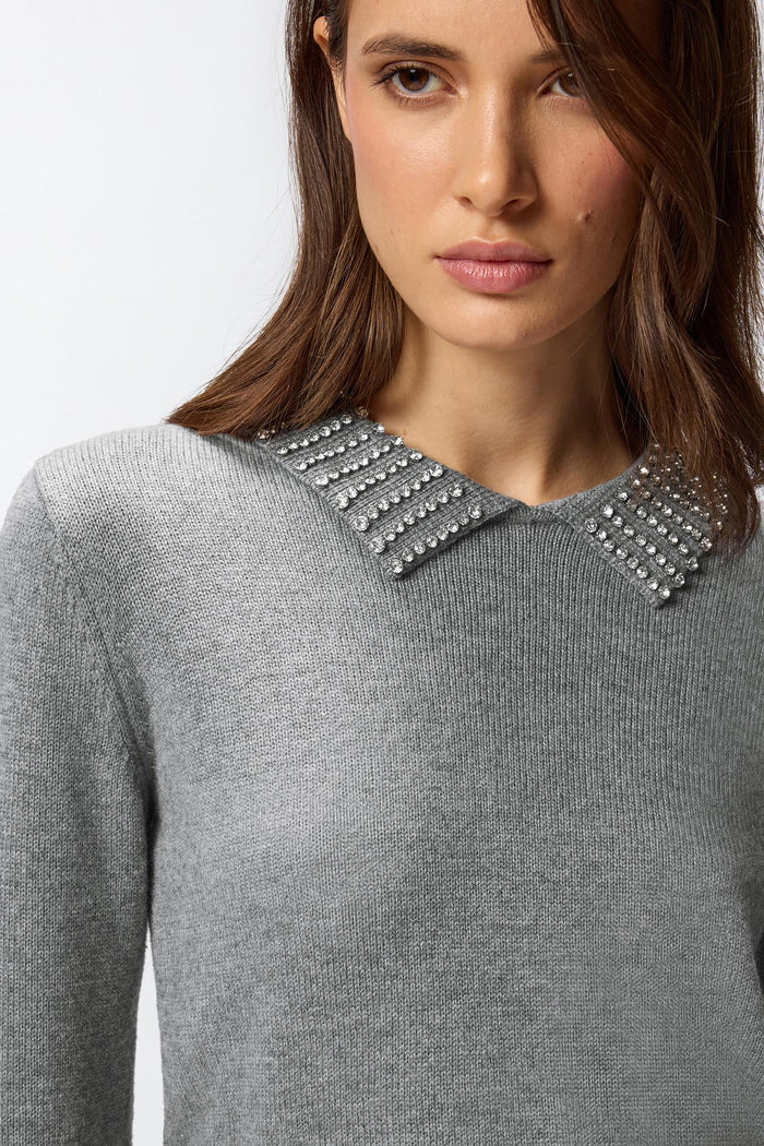 Maglia con colletto e strass-7