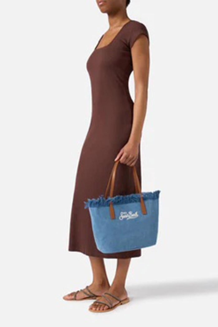 Borsa shopper City medium in tessuto denim con frange-3