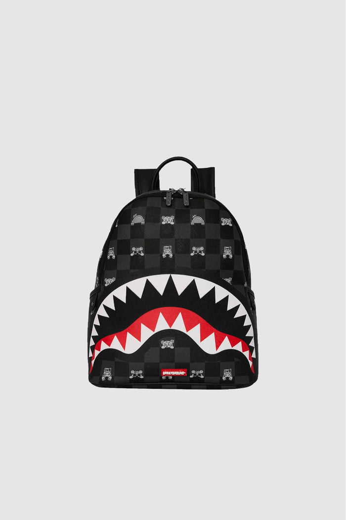 Sprayground Gray Peeking Character Check Savage Backpack Black