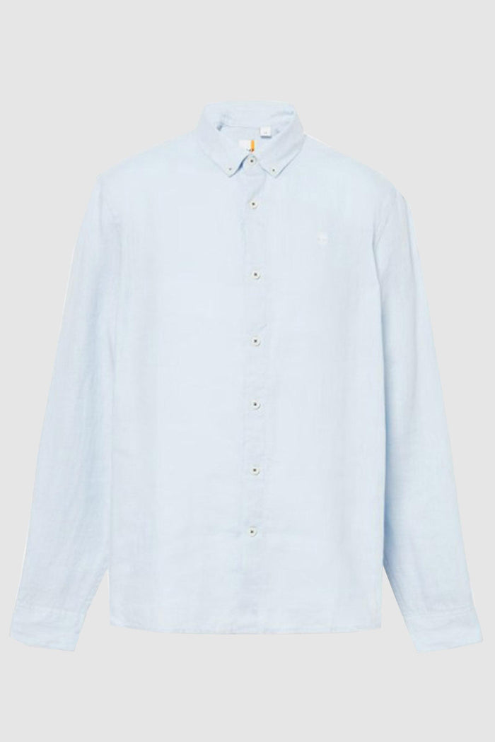 Camicia in Lino Mill Brook da Uomo in blu chiaro<BR/>