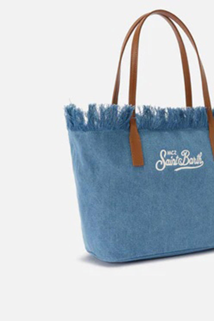 Borsa shopper City medium in tessuto denim con frange-4