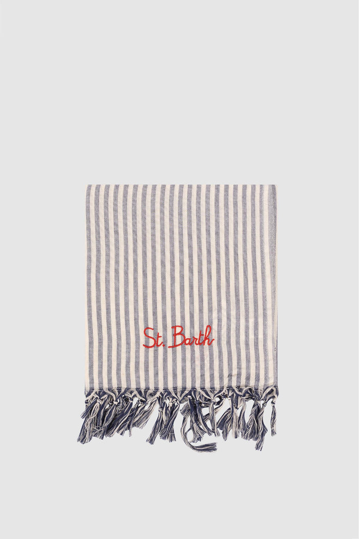 Telo Mare a Righe Blu Navy in Cotone