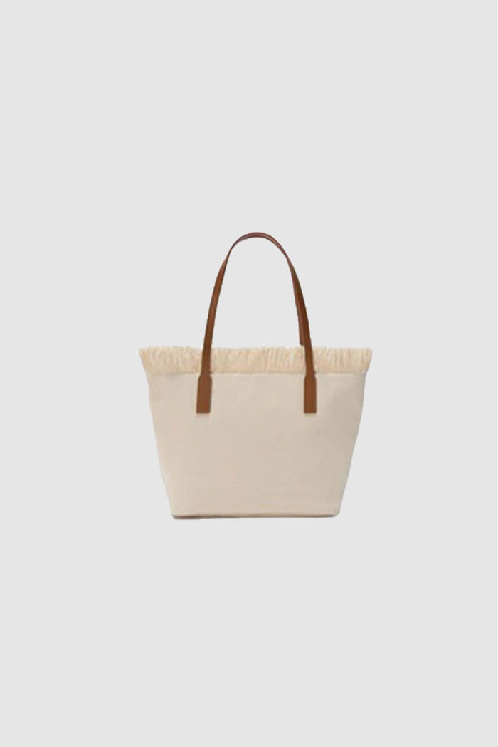 Borsa shopper City medium bianca in canvas con frange-2