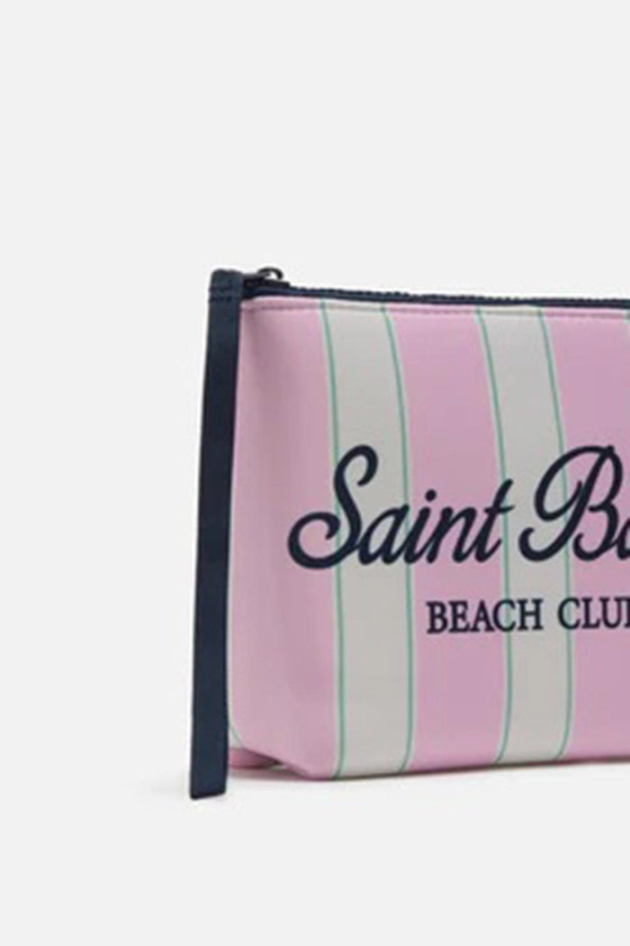 Pochette Aline in scuba a righe rosa e verdi con logo Beach Club-3