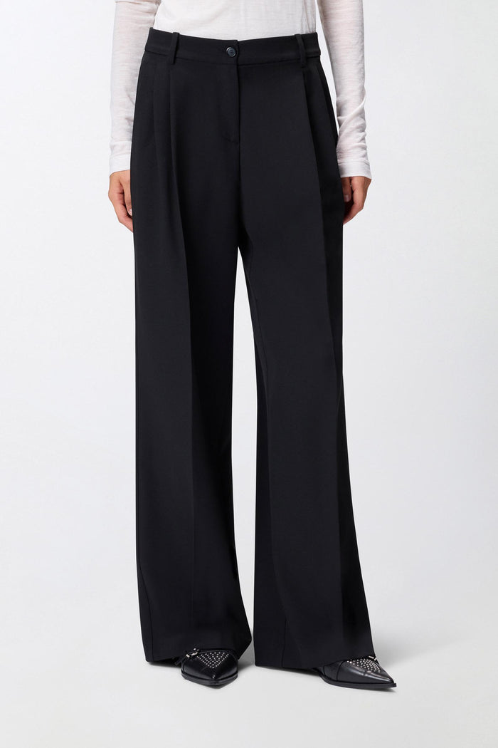 Pantalone palazzo a vita alta in tessuto fluido-3