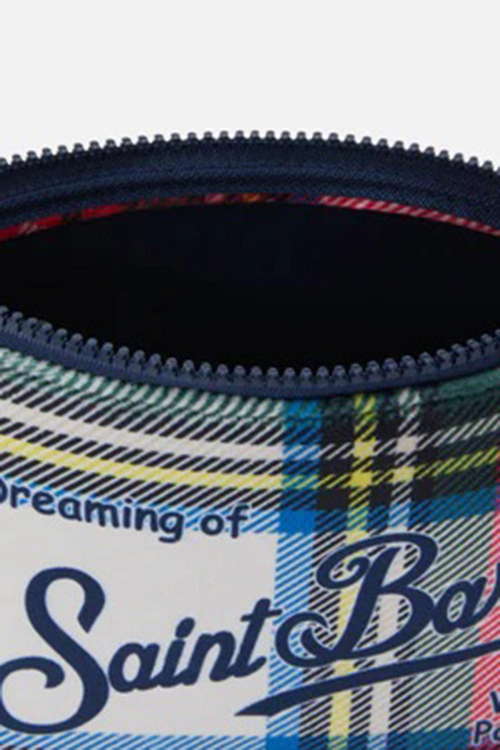 Pochette Aline effetto lana con stampa tartan bianca-3