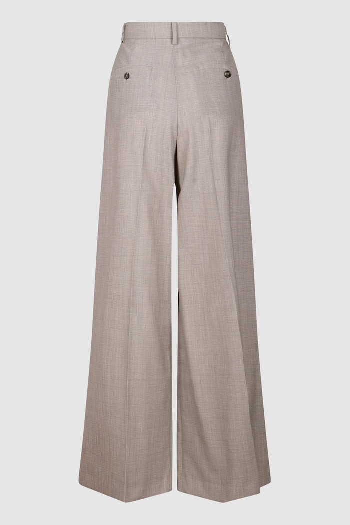 Pantalone wide leg in tela di lana - Nocciola-2