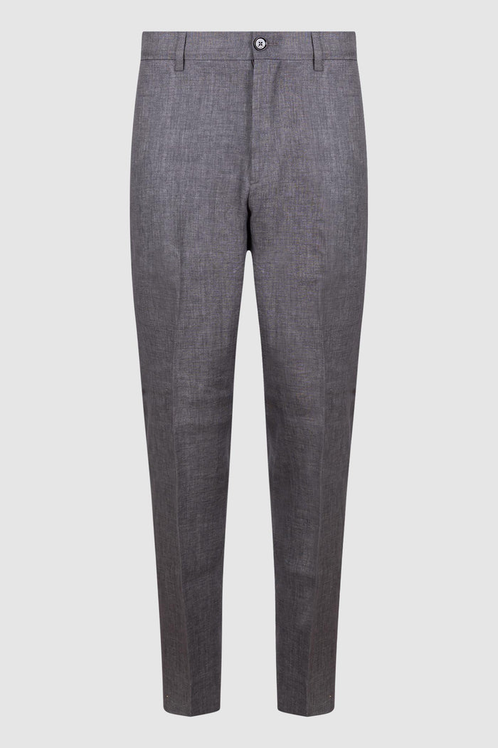 Pantaloni Slim in Lino Grigio Antracite