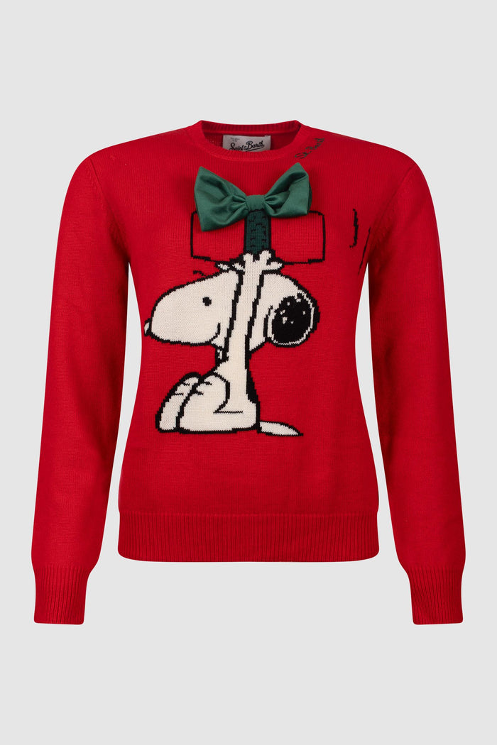 Maglione Rosso con Snoopy e Fiocco Verde-1