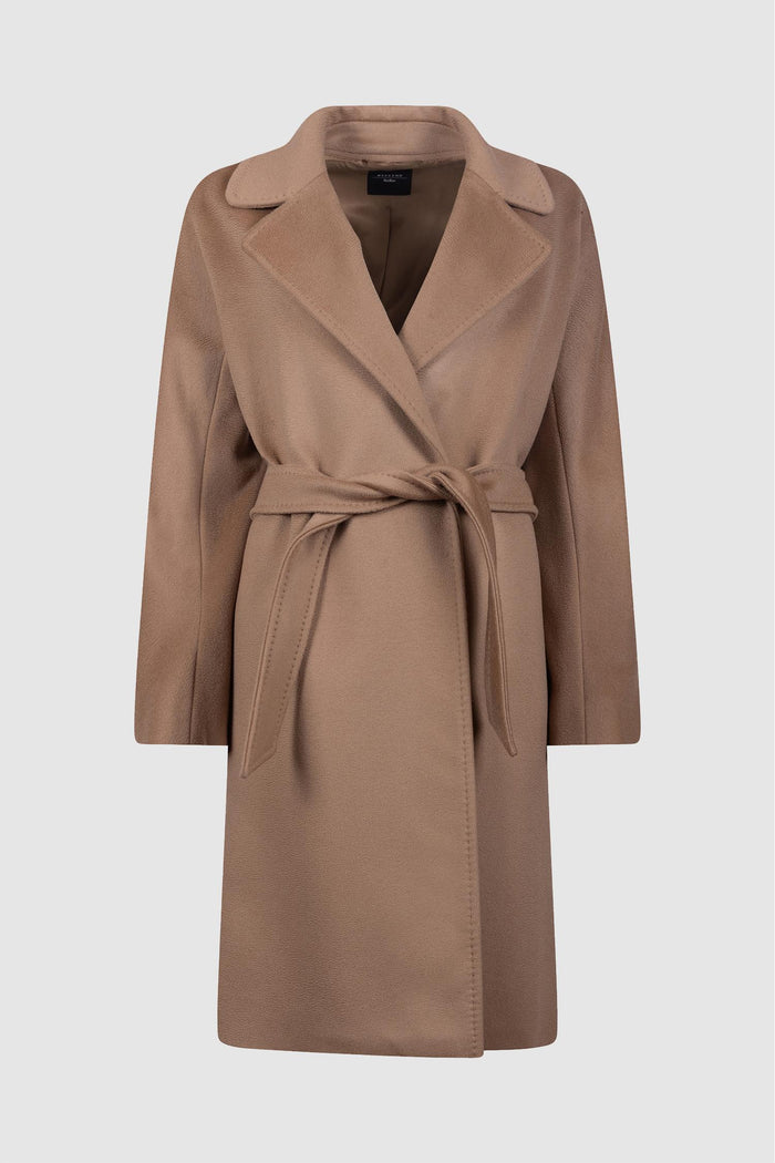 Cappotto con Cintura in Lana Color Cammello