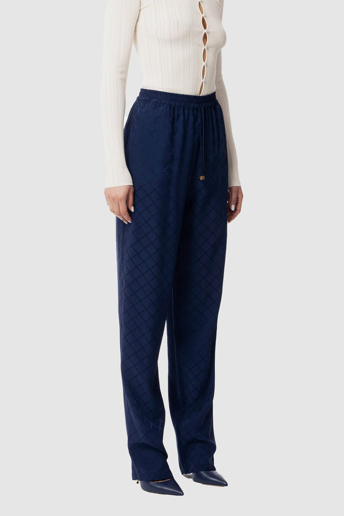 Joggers in satin con losanga jacquard