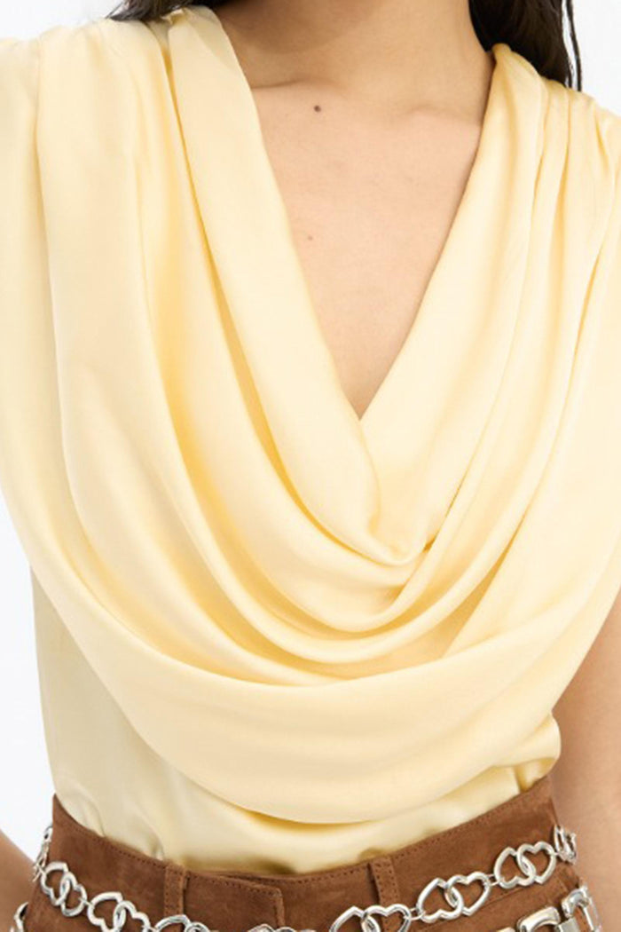 Top a cascata in chiffon giallo-4