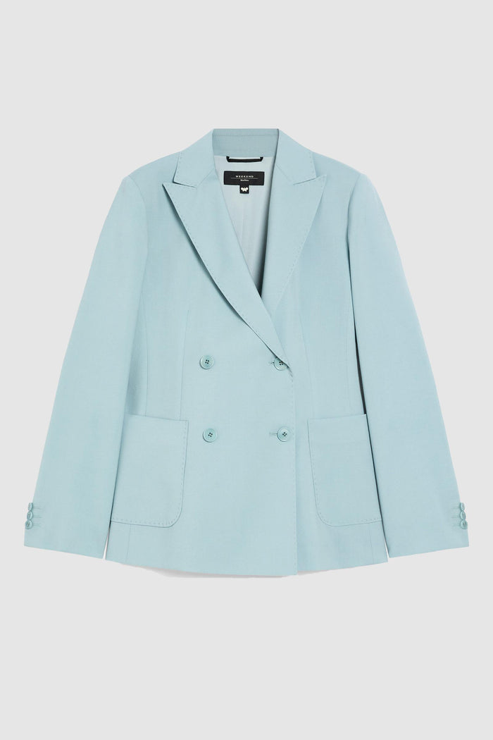 Nervoso blazer doppiopetto in tela di lana stretch