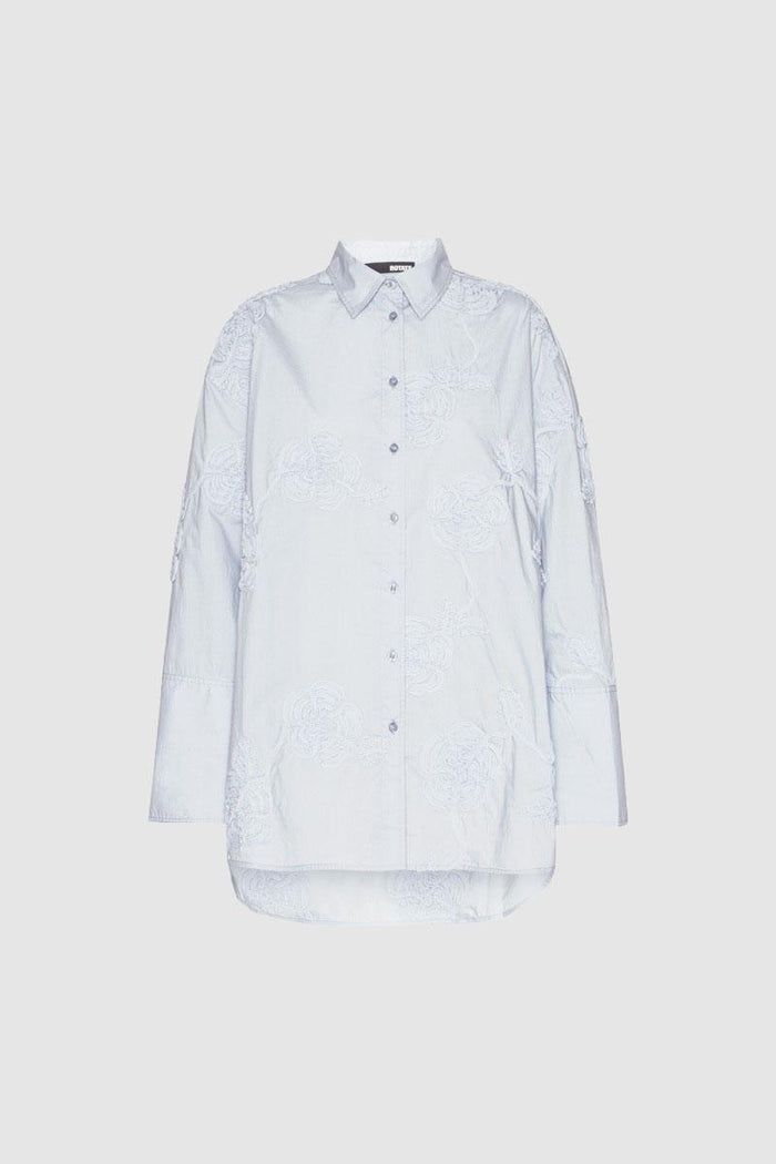 Camicia oversize a fiori di colore azzurro-1