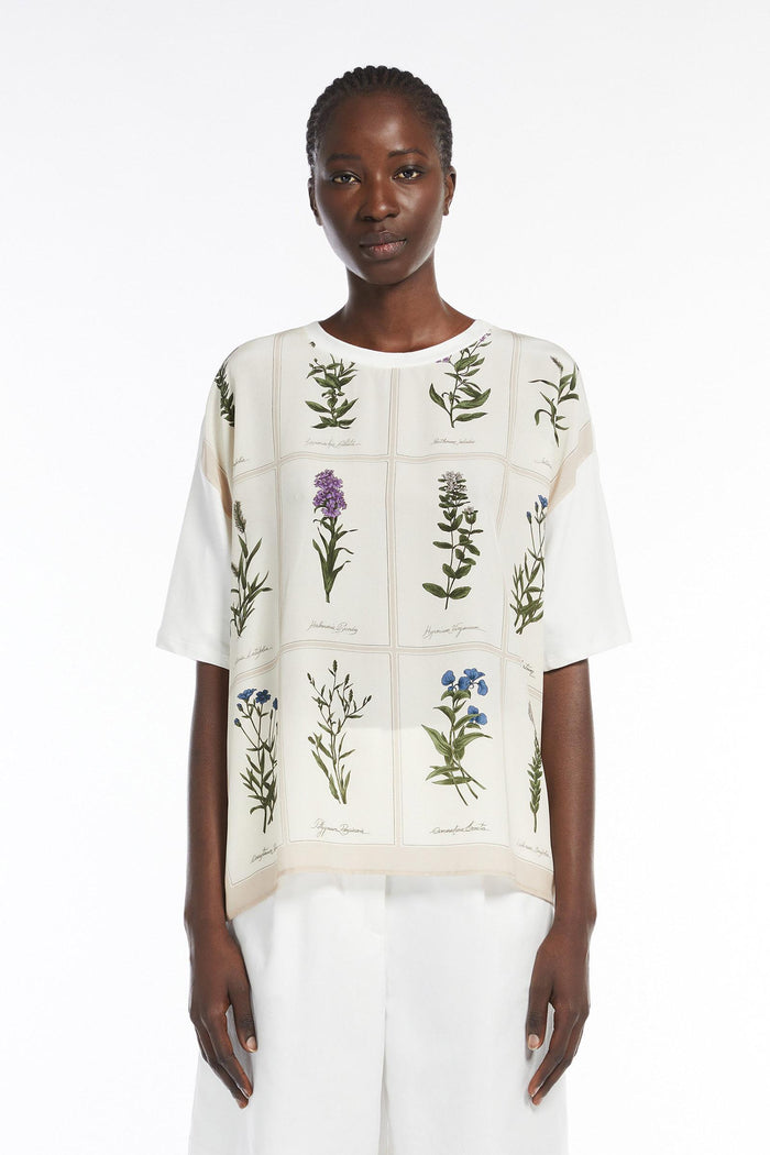 T-shirt in seta stampata e jersey-3