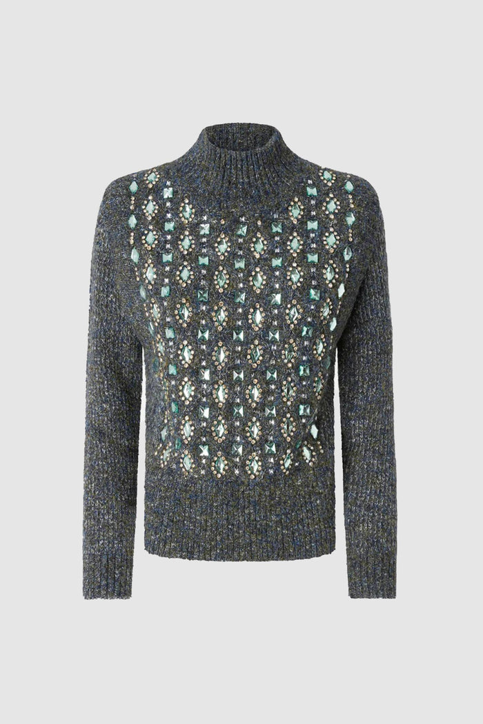 Cardigan con trecce e ricamo gioiello-1