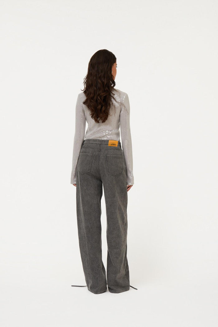 Pantaloni in denim con lacci sulle gambe grigio scuro-4