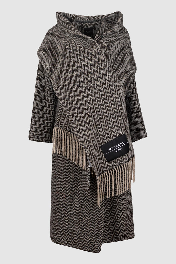 Cappotto a Spina di Pesce con Maxi Sciarpa