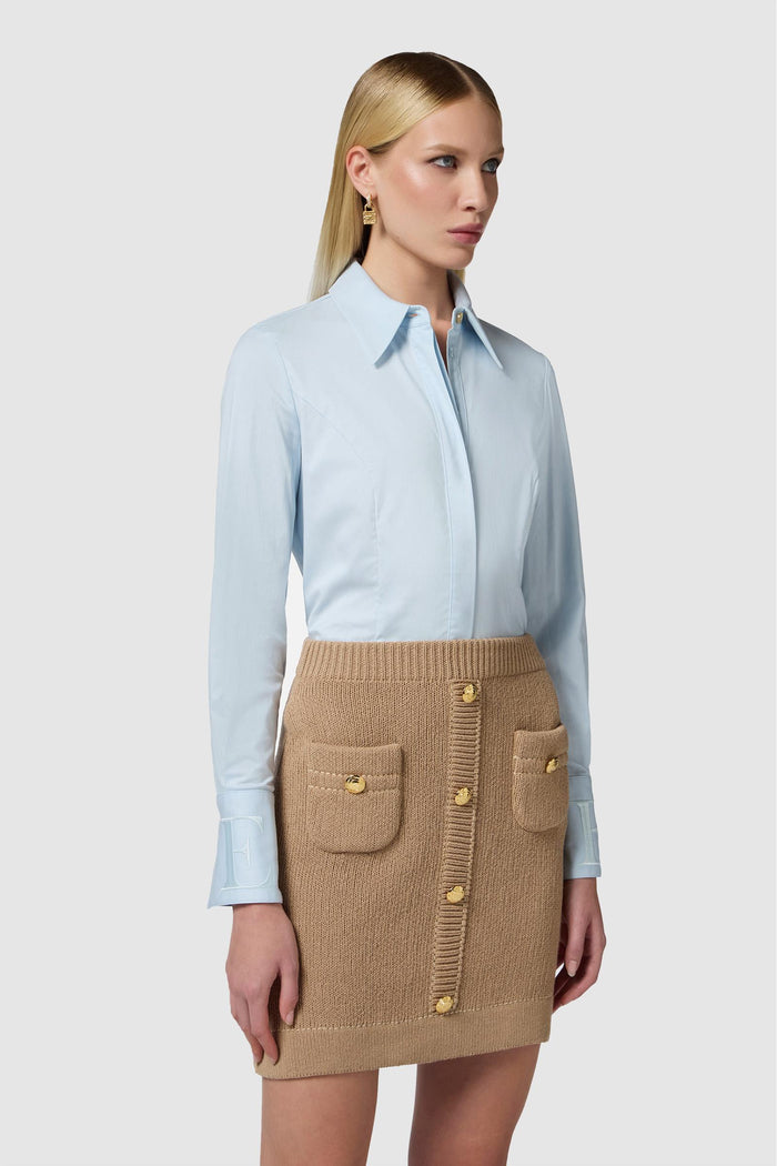 Camicia in misto cotone con polsi logati-1