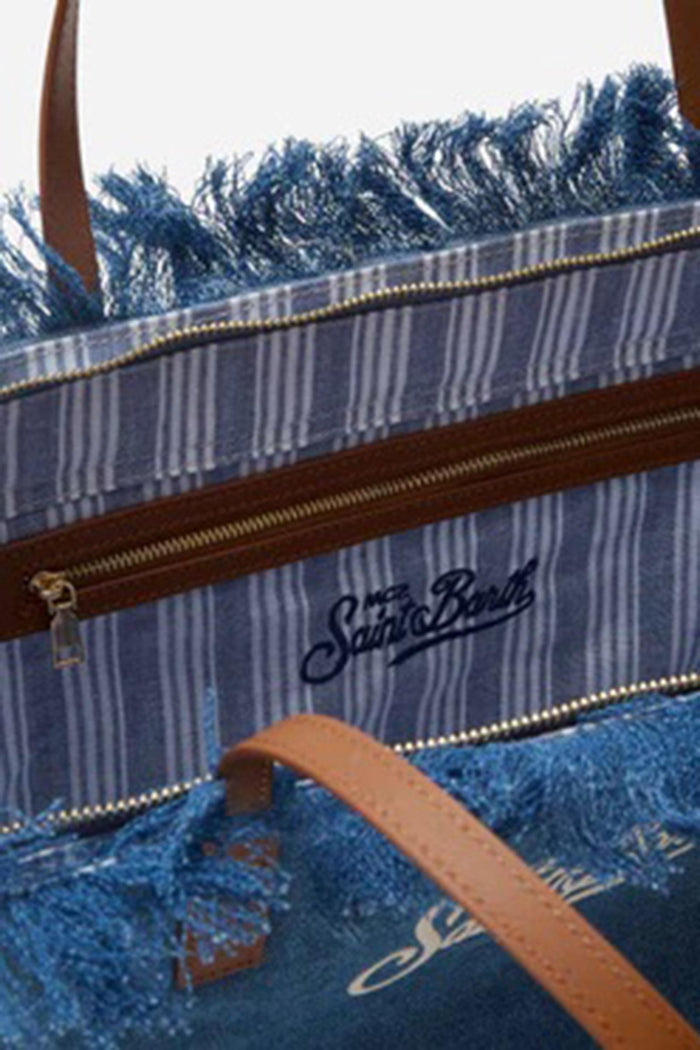 Borsa City regular in tessuto denim con frange-4