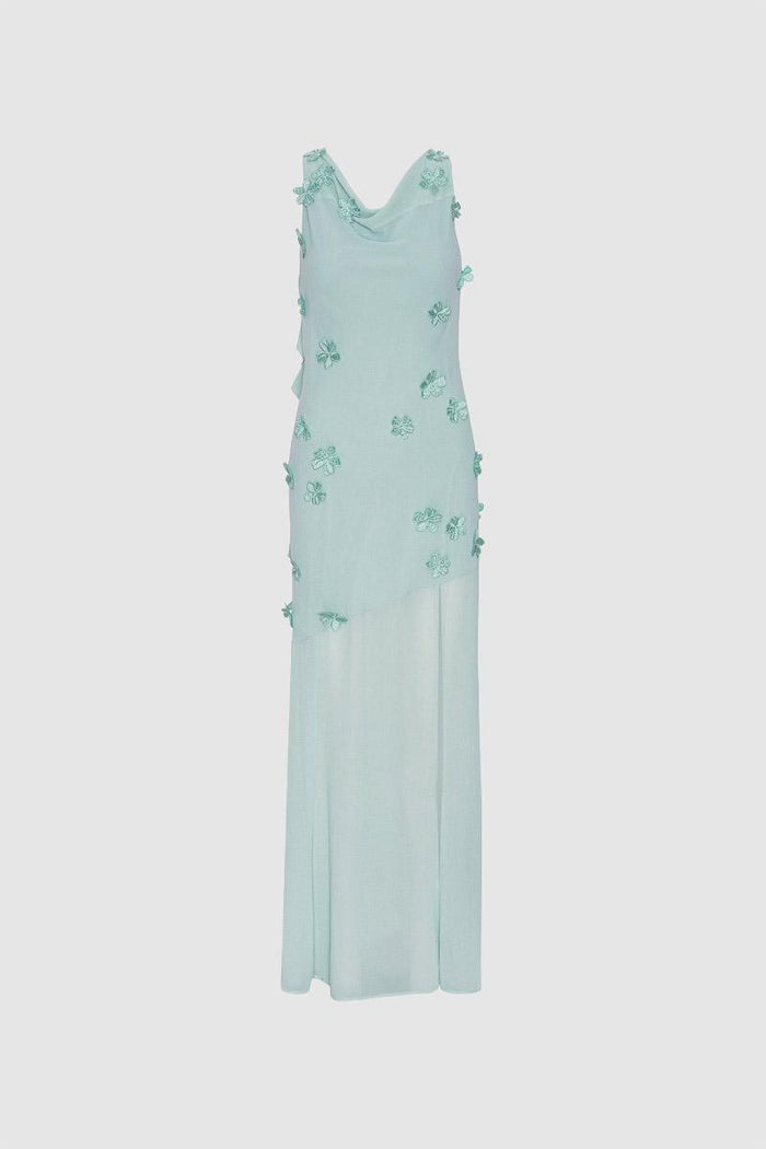Abito lungo con scollo all'americana blu<BR/>