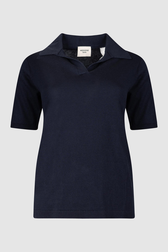Maglia in filato di seta e cotone - Blu-1