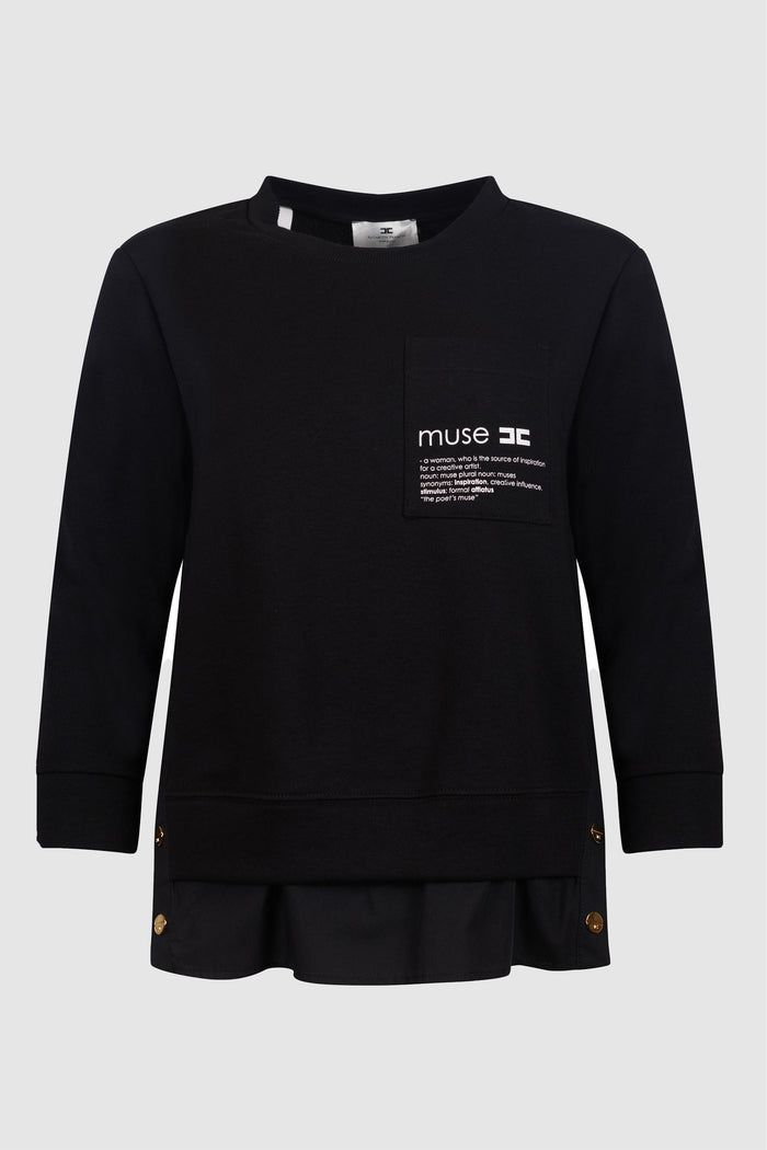 Maglia in felpa con dettagli in popeline