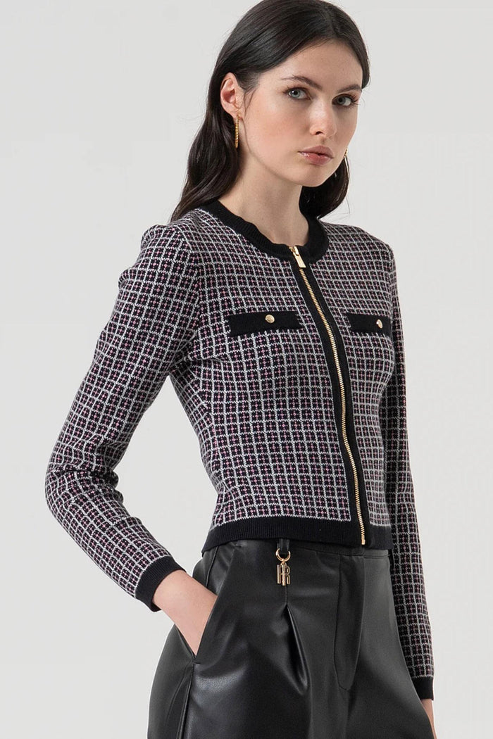 Cardigan slim con jacquard geometrico-3