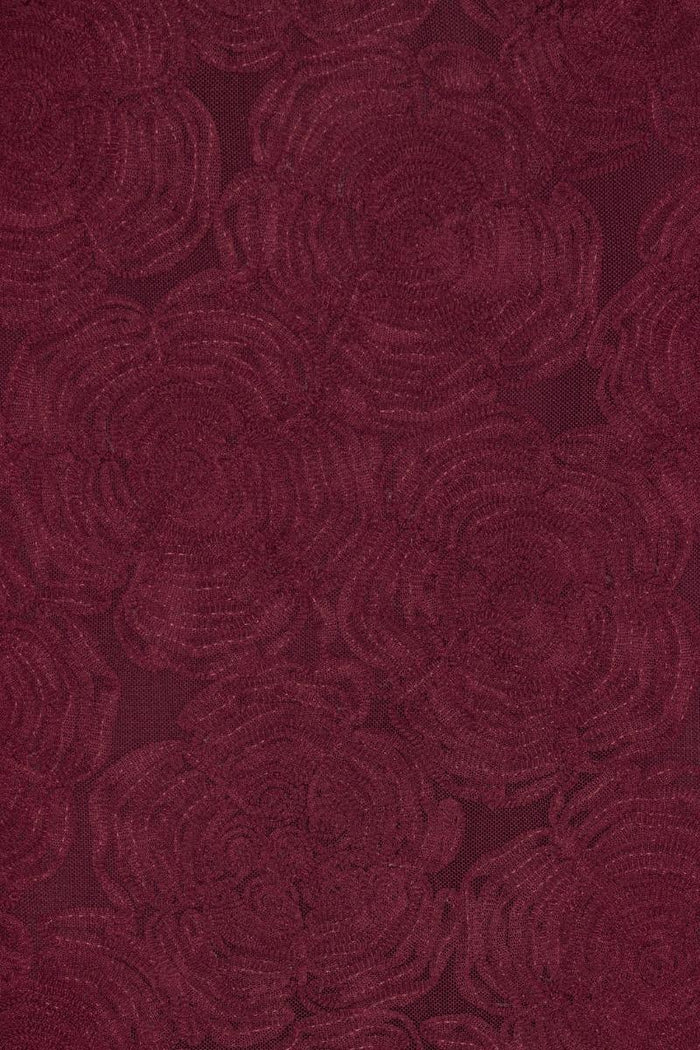 Abito lungo a rete con stampa floreale color bordeaux-3