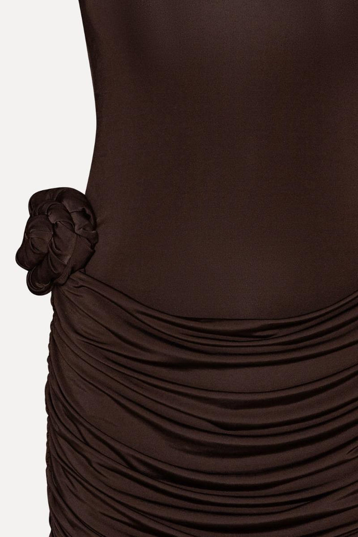 Mini abito drappeggiato marrone scuro-3