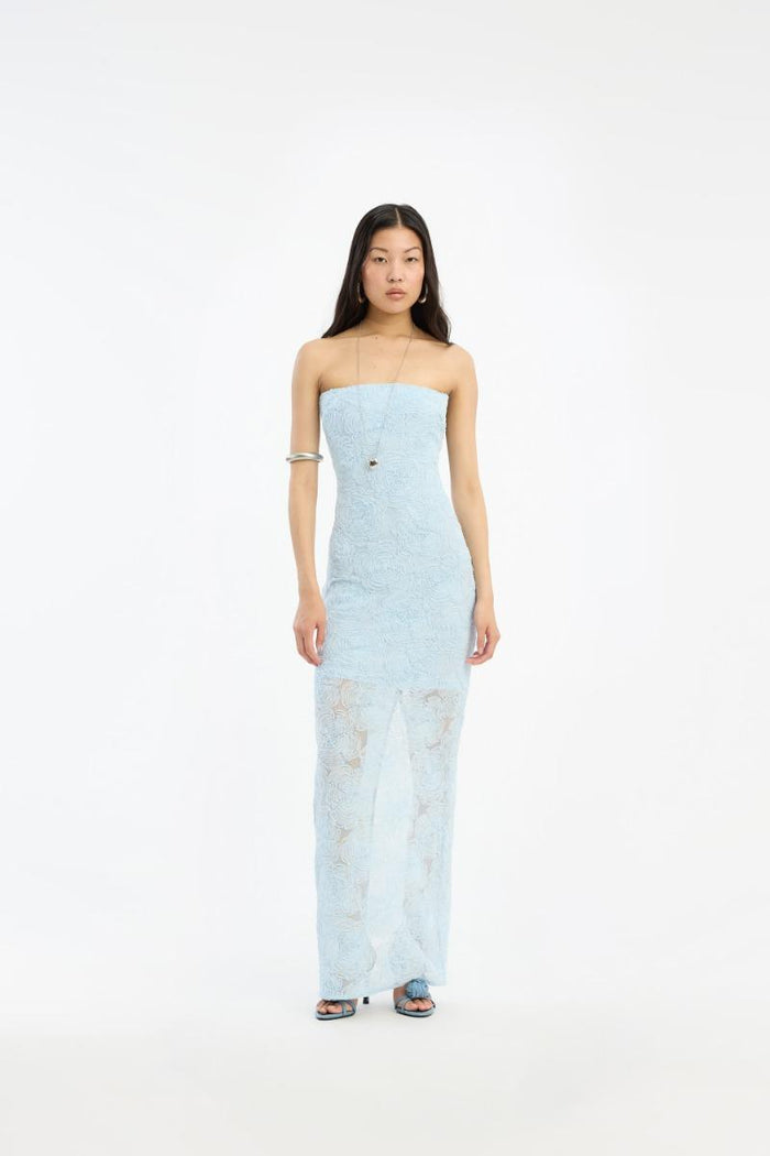 Abito a tubino in rete blu-4