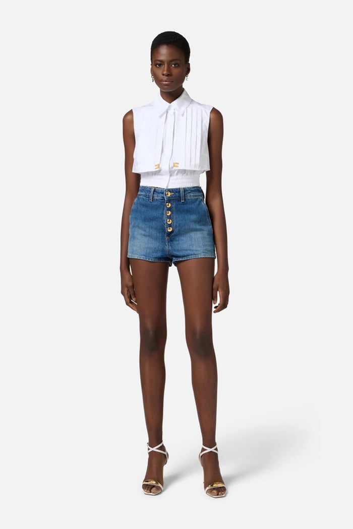 Camicia cropped in popeline con mantellina-2