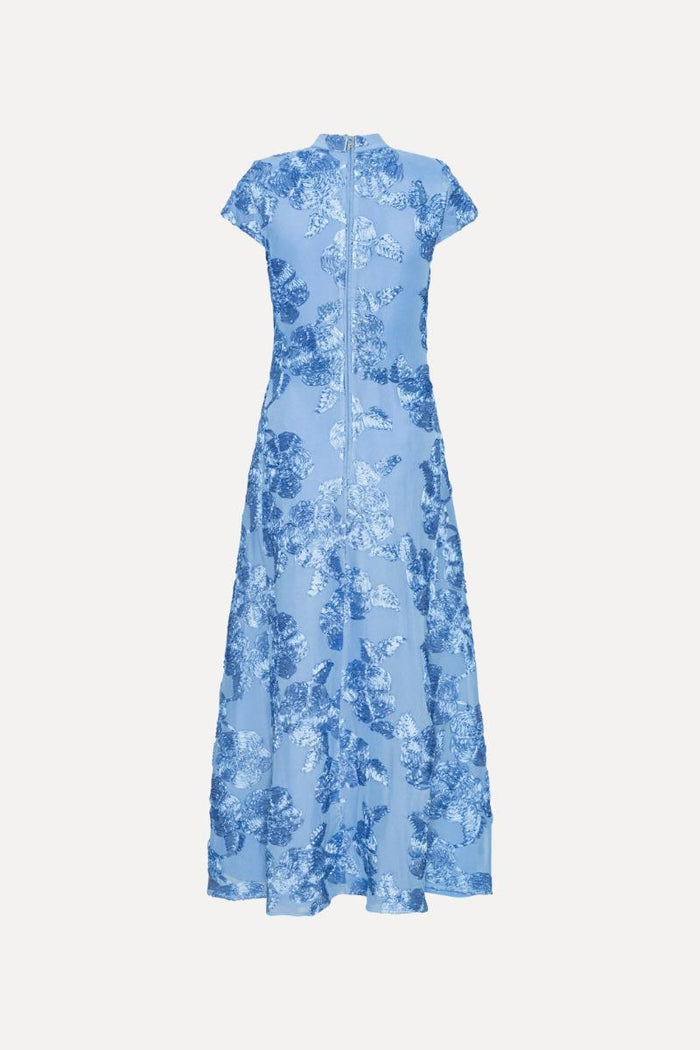 Abito lungo con maniche a cappuccio in rete blu-2