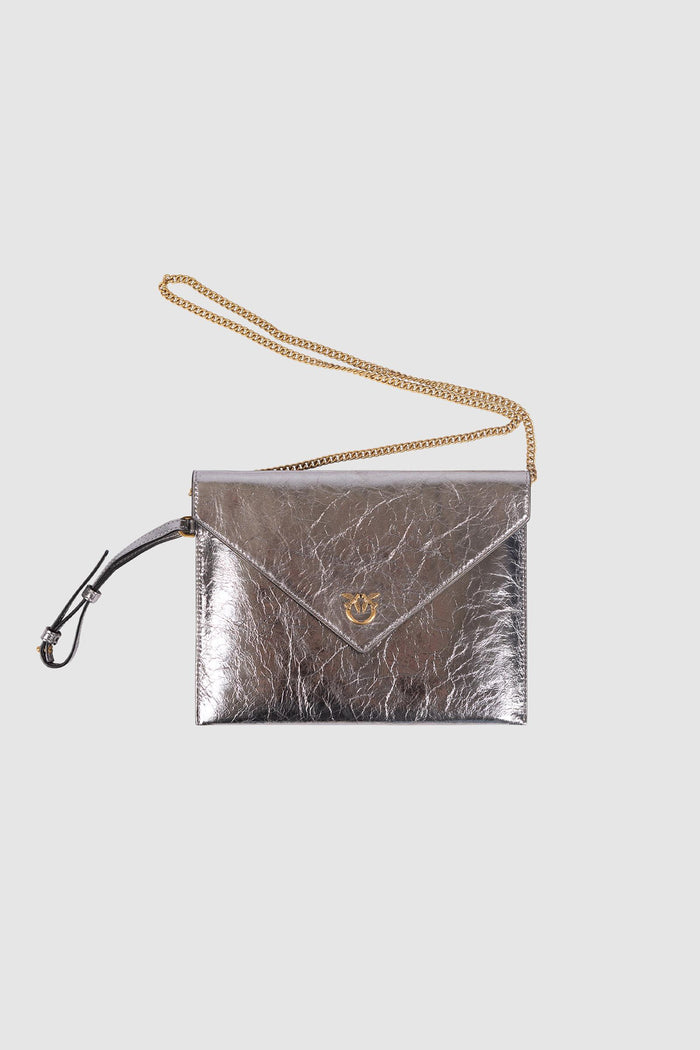 Pochette Envelope in Pelle Metallizzata Argento-3