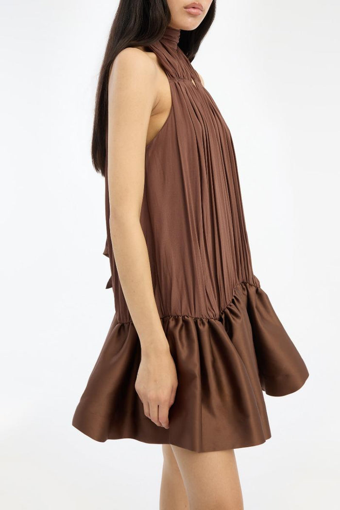 Mini abito arricciato marrone scuro-4
