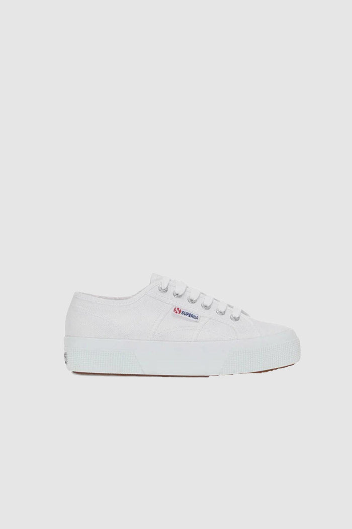 Sneakers unisex bianche con plateau e tomaia in cotone