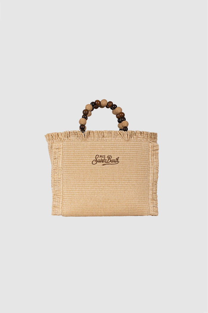 Borsa Colette effetto paglia con perline di legno e logo ricamato-2