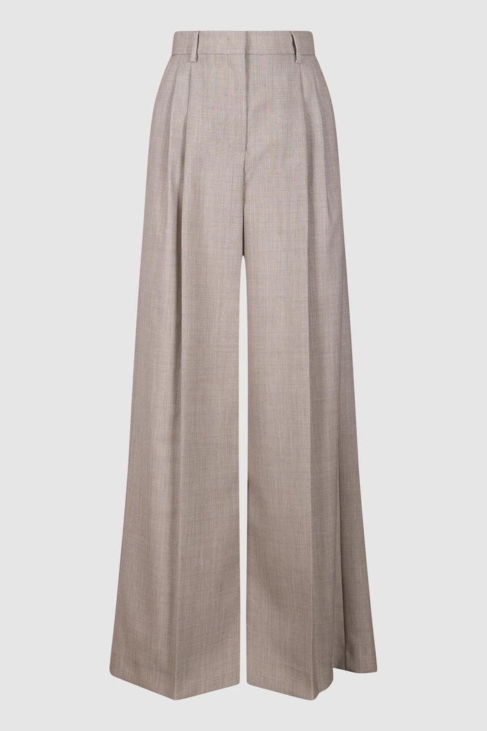 Pantalone wide leg in tela di lana - Nocciola-1